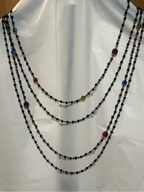 Lia Sophia Black Multi-Strand Beaded Necklace with Colorful Accent Beads
